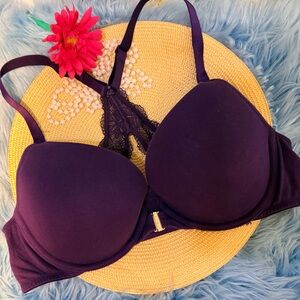 Cacique Lane Bryant Deep Purple Amethyst Boost Plunge Bra 40D